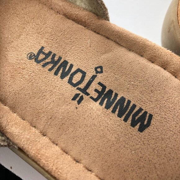 Minnetonka Women Sliver Beaded Tan Leather Sling Back Sandals Size 5W - Picture 7 of 12